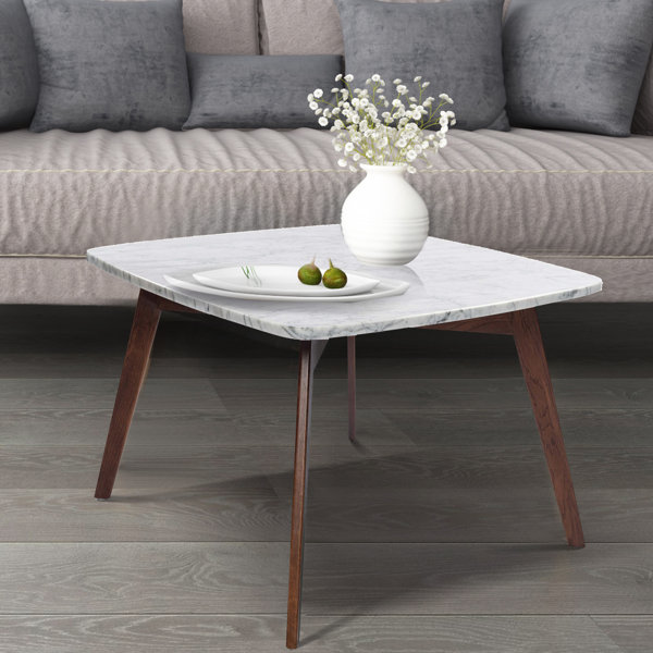 Ivy Bronx Hulda 31" Square Italian Carrara White Marble Coffee Table